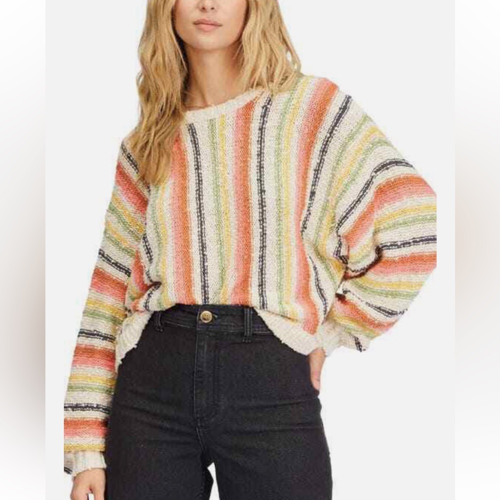Billabong She's a Trip Boxy Stripe Cotton Sweater in Vintage Coral Medium
